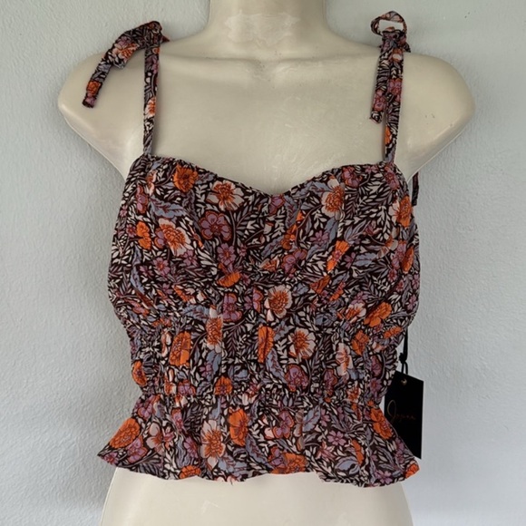 Japna Tops - Japna Orange and Purple Floral Crop Top